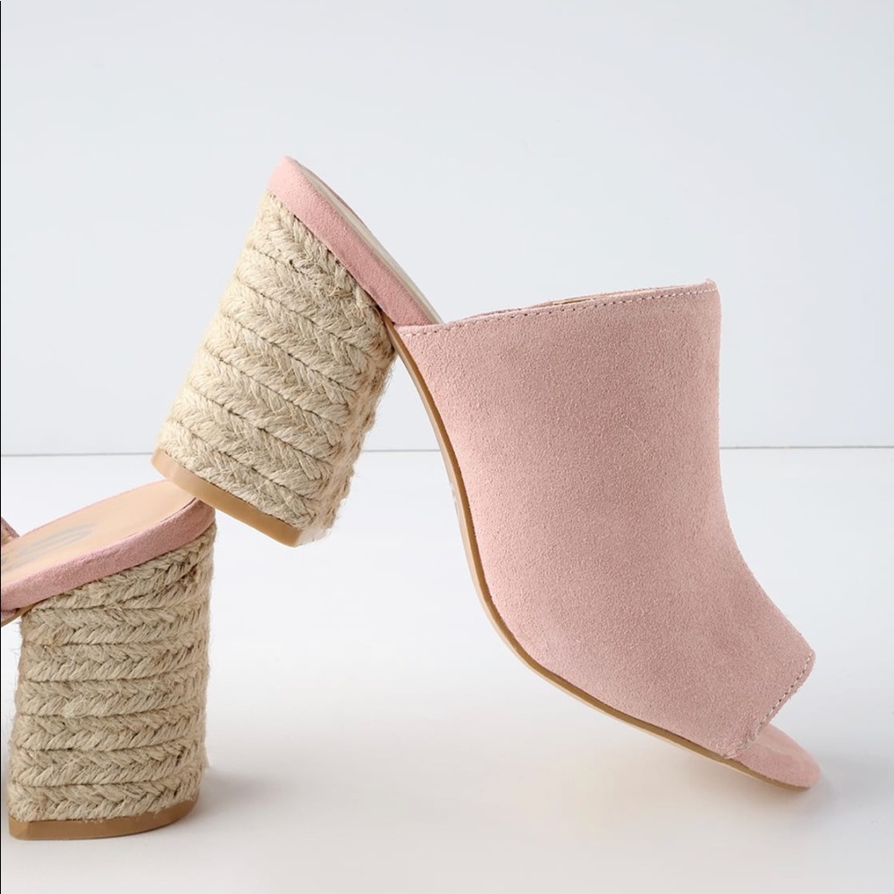 NIB Blush Pink Suede Jute Wrap Heel Slide Mule - Picture 7 of 8